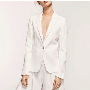 Massimo Dutti Single Button Womens White Linen Blazer, Size 8, lined, tailored